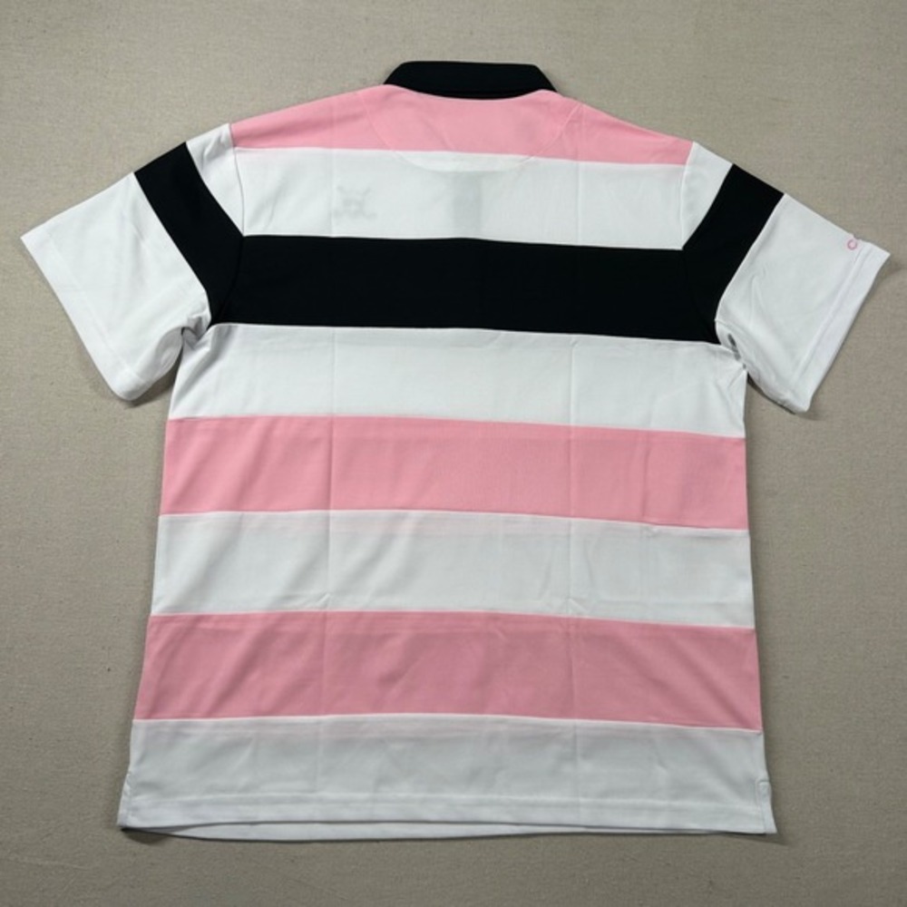 Chuco Golf Shirt Mens XL Performance Skull Pique Striped Color Block Pink Black - Picture 2 of 9